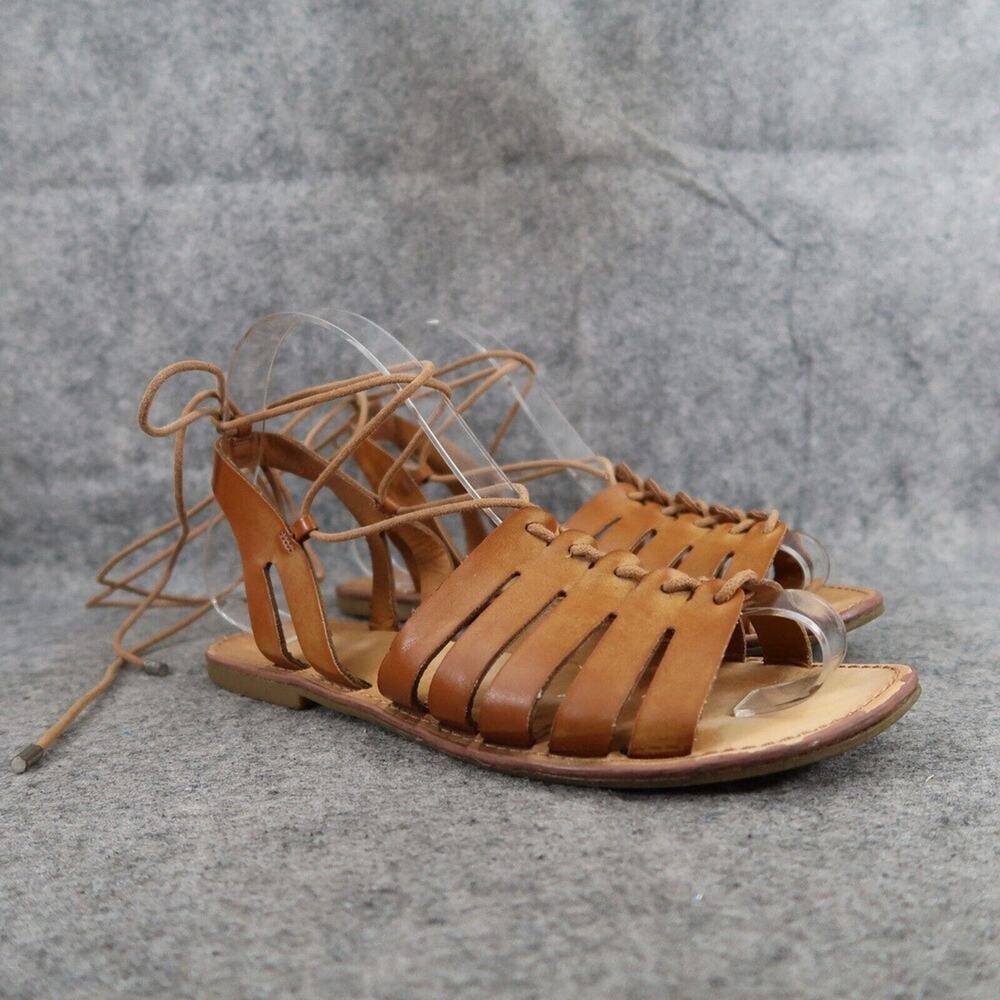Indigo Rd Shoes Womens 7 Sandals Gladiator Strappy Ankle Tie Brown Casual Flats